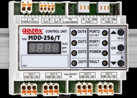 Control module MDD-256/T, supervisory, max. 224 detectors, max. 21 additional devices, 2x RS485, 4 contact control outputs, 2 12V alarm control outputs