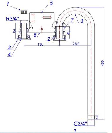 Gas meter bar G4, R110, male thread 3/4" x steel pipe with male thread 3/4" 