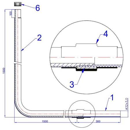 Pre-insulated gas riser, PE32 with welding end L=1500xH=1500