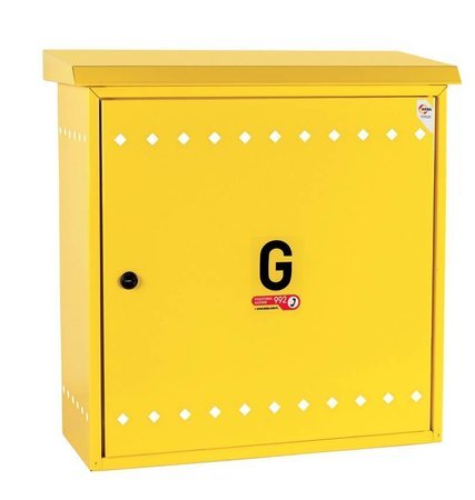 Wall-mounted gas cabinet, 600x600x250, slanted roof, yellow