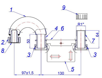 عداد الغاز شريط G4، R110، نصف اتحاد مع صامولة فارغة 1 بوصة x موضوع ذكر 1 بوصة