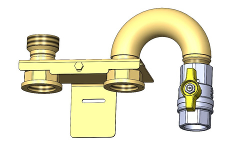 Support-barre de compteur de gaz R110mm, coude 90 degrés, filetage mâle 1 1/4'' x vanne à bille 3/4"