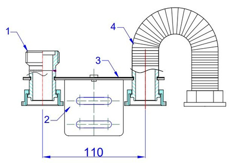 Gas meter bar G4, R110 - male thread 1 1/4" x flexible hose 1 1/4"