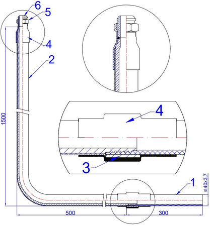 منظم الغاز الأساسي معزول مسبقًا، PE40 x نصف اتحاد مع صامولة فارغة 1 بوصة، L=500xH=1500