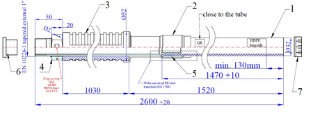 Tube d'entree de gaz sous terrain jusqu'au batiment 32/25 avec filetage 1"