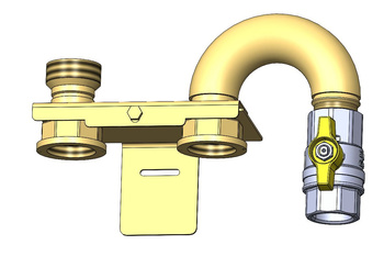 Gas meter bar R110mm, elbow 90 degree, male thread 1 1/4'' x ball valve 3/4"