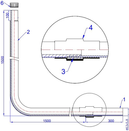 Colonne montante pre-isolee, PE 63, avec terminaison soudee, L=1500 x H=1500